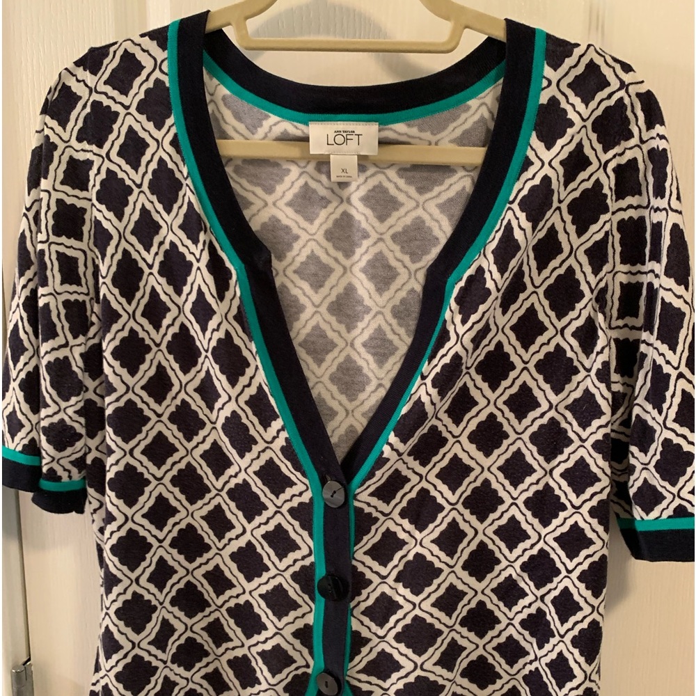 Loft, short sleeve, three button front, V-neck Pima cotton sweater